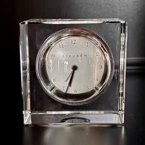 Vintage Steuben Clear Crystal Desk Clock Minimalist Keeps Time Alarm